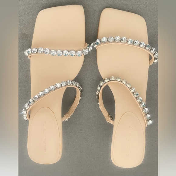 Chelsea & Violet Shoes - Chelsea & Violet Nude Heels with Crystal Accents